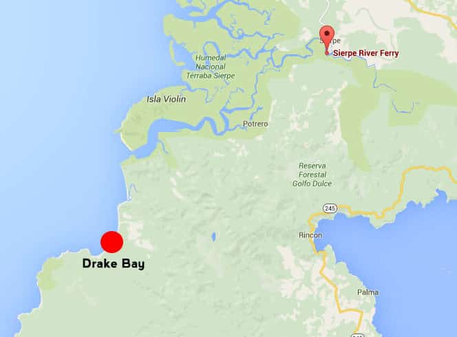 taking the boat from sierpe to drake bay - map